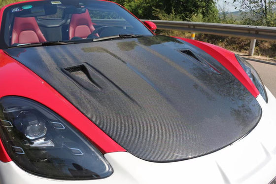 پوشش فیبر کربن با کیفیت بالا برای Porsche 718 Boxster پوشش فیبر کربن موتور Hatch 718 Upgrade GT4