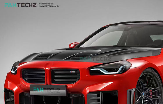 برای BMW M2 G87 کیت بدن فیبر کربن M2 ارتقا یافته سبک Paktechz فیبر کربن جلو لب پخش کننده اسپویلر هود