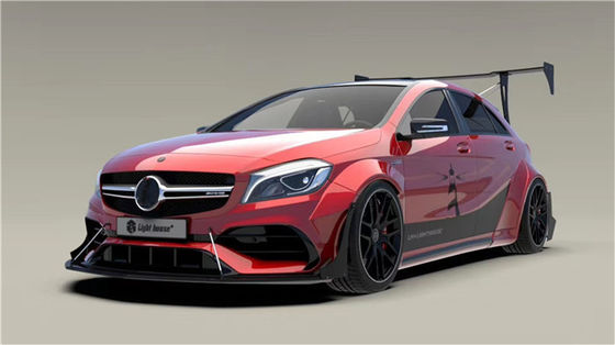 برای مرسدس AMG A45 کیت بدنه فیبر کربن A45 ارتقا یافته با سبک بالا پیشانی شال دیفوزر اسپویلر کیت بدنه گسترده